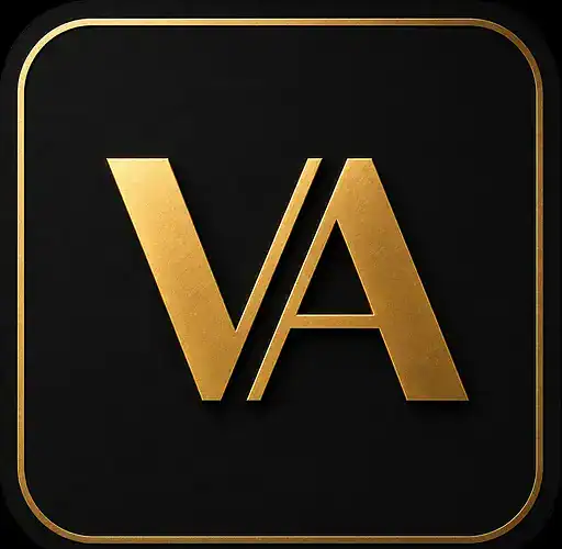 Логотип стоматологічної клініки VA Clinic у чорному та золотому кольорах