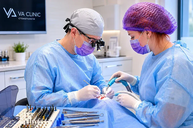 Стоматологи VA Clinic під час лікування зубів у сучасному кабінеті в Хмельницькому