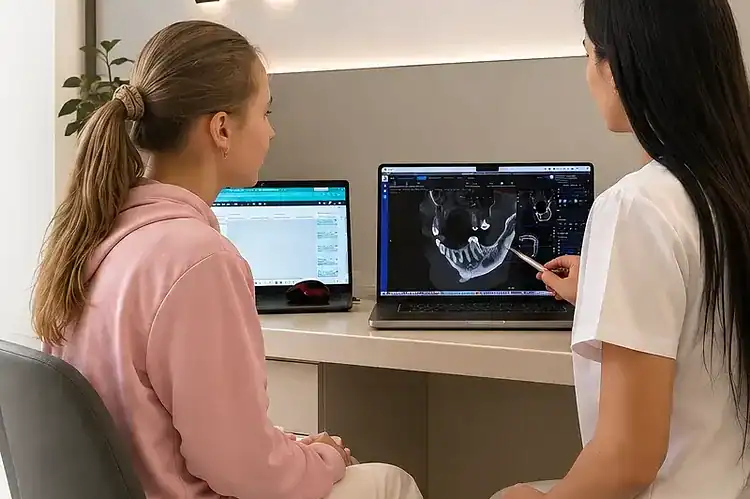 Лікар VA Clinic пояснює пацієнту результати КТ під час розширеної консультації